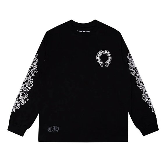DU-9.4 Cross border double yarn pure cotton round neck men's and women's printed long sleeved T-shirt