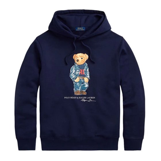 DU-10.1 Men's Winter Fleece Hoodie with Bear Print, Hooded Pullover Sweatshirt