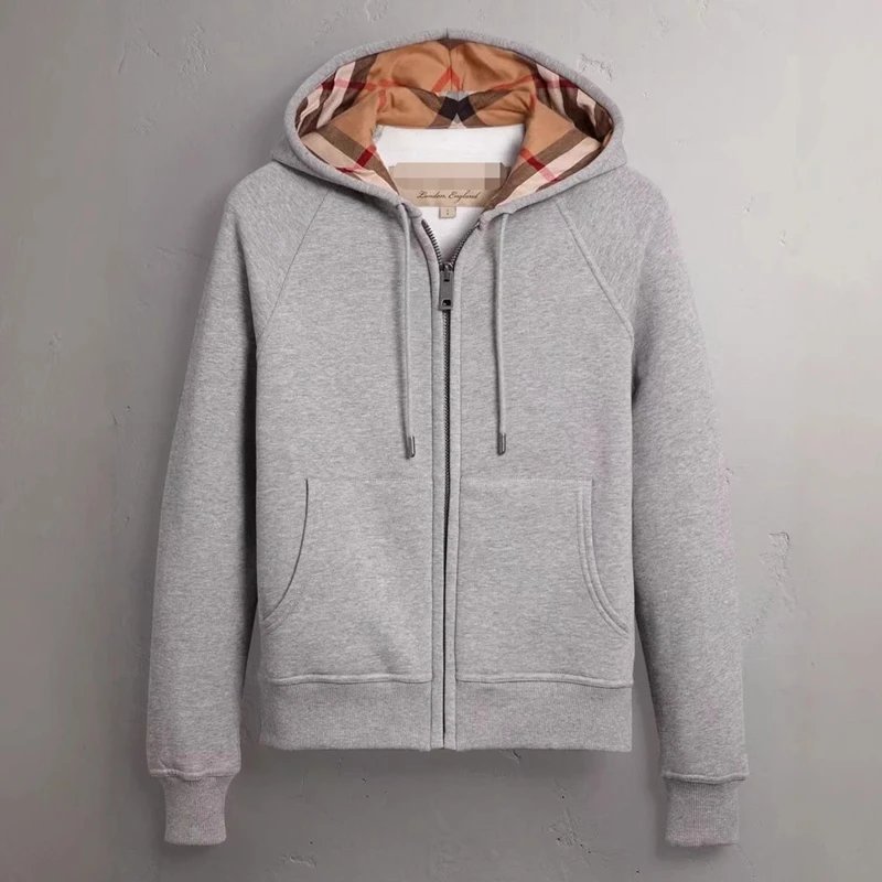 BUU. 1.5- Cross border high-quality British style hooded sweatshirt for men and women, foreign trade women's jacket, full cardigan zipper, customizable embroidered logo