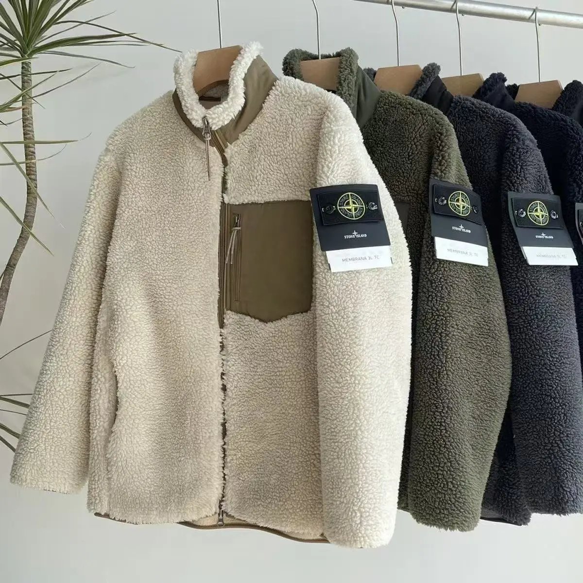 Design Fleece Sherpa Jacket Army Green Outerwear - 4