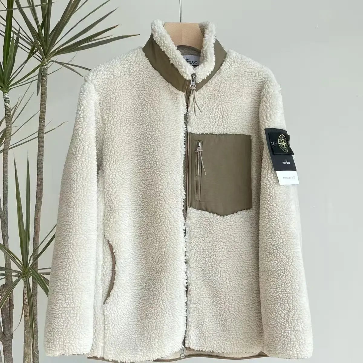 Design Fleece Sherpa Jacket Army Green Outerwear - 5
