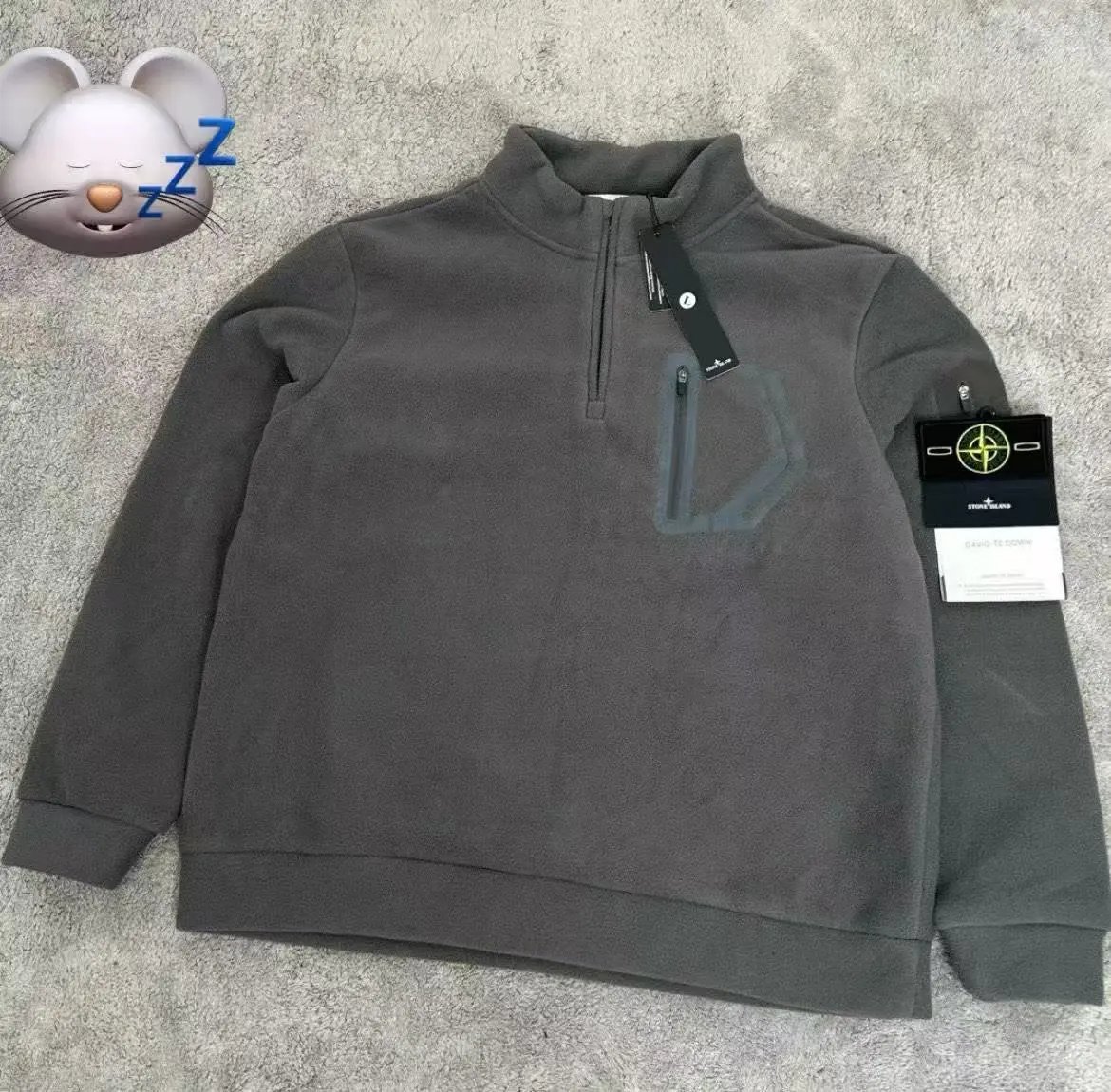 Stone Island Half-Zip Fleece Pullover Gray Hoodie - 6