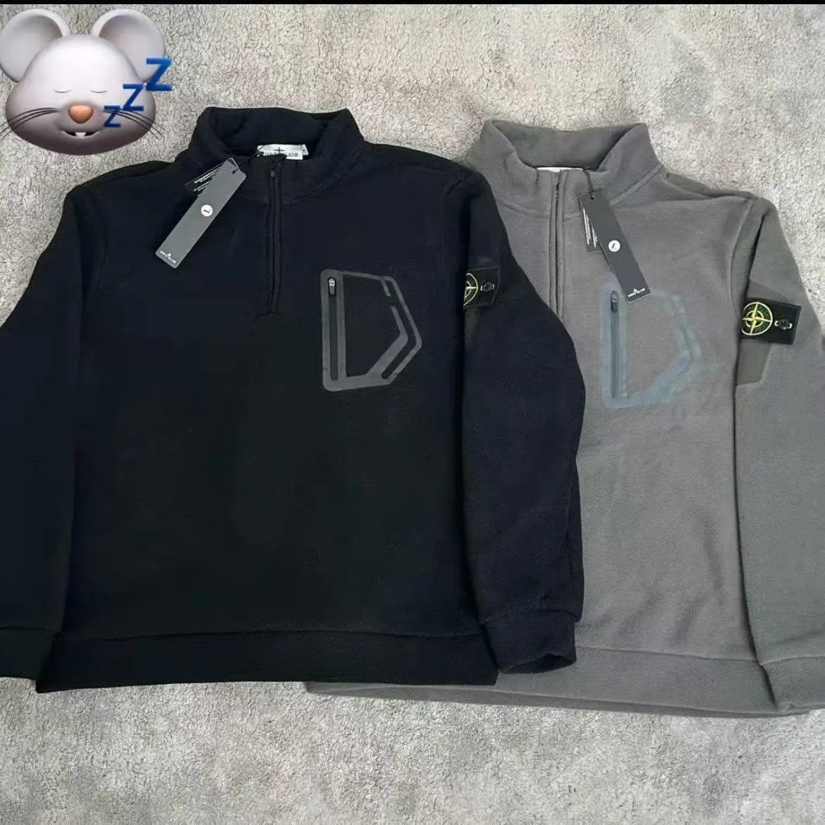 Stone Island Half-Zip Fleece Pullover Gray Hoodie - 3