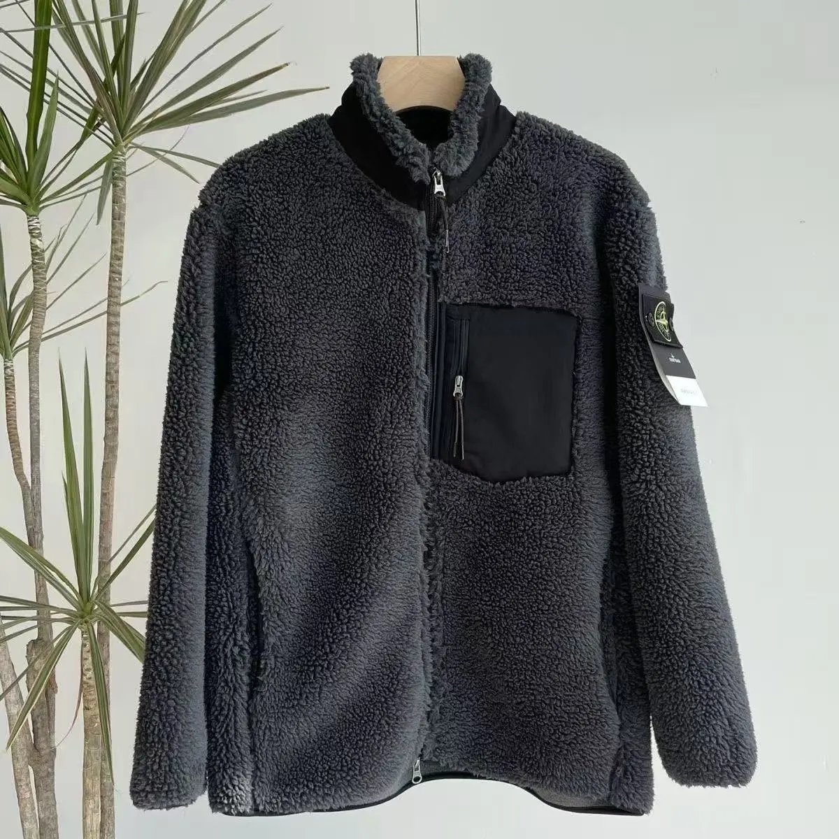 Design Fleece Sherpa Jacket Army Green Outerwear - 7
