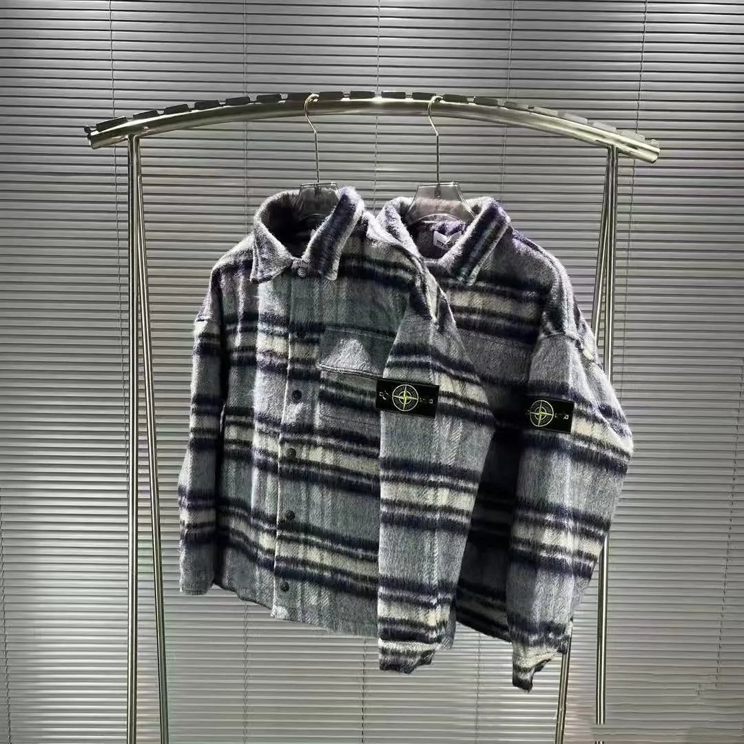 Stone Island Grey Striped Wool Jacket