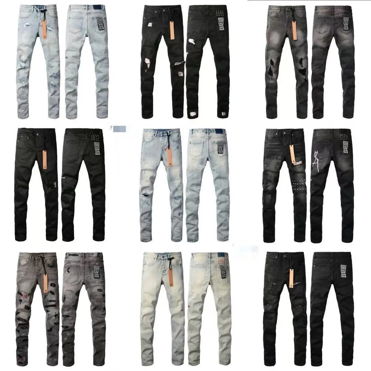 Men's Distressed Slim Fit Jeans in Various Colors