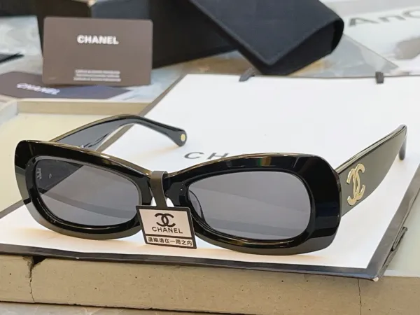 Chanel Rectangular Acetate Sunglasses Black Gold - 1