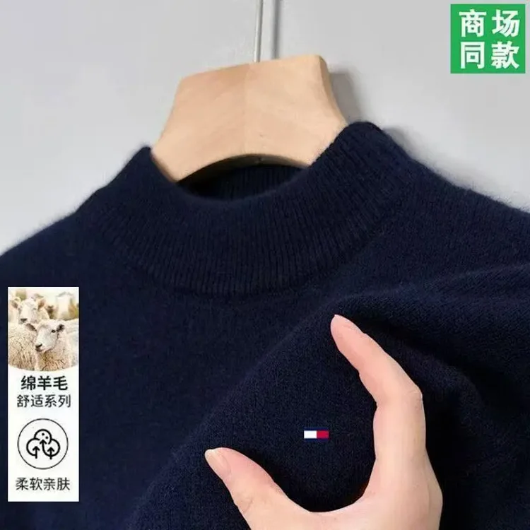 Tommy mens wool sweater winter cashmere half turtleneck thickened bottoming knitted pullover high-end sweater(pic3) Tommy men's wool sweater winter cashmere half turtleneck thickened bottoming knitted pullover high-end sweater