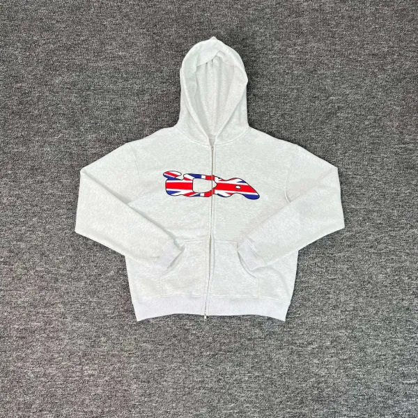 Burberry Union Jack Logo Zip-Up Hoodie Gray - 1
