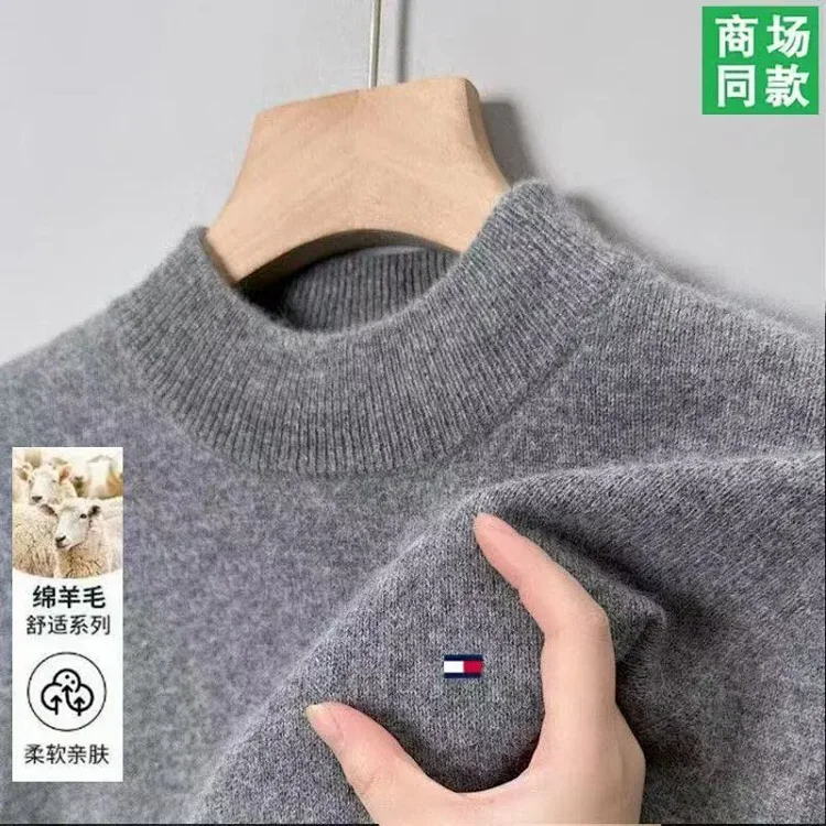 Tommy mens wool sweater winter cashmere half turtleneck thickened bottoming knitted pullover high-end sweater(pic5) Tommy men's wool sweater winter cashmere half turtleneck thickened bottoming knitted pullover high-end sweater
