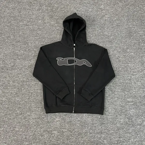 Design Abstract Logo Zip-Up Hoodie Black - 1
