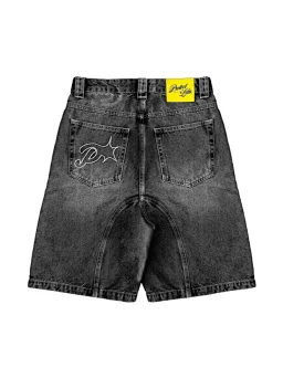 thumbnail for Retro casual American street embroidery trend loose Harajuku washed denim cropped shorts summer