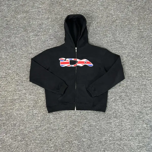 Corteiz Union Jack Logo Zip-Up Hoodie Black - 1