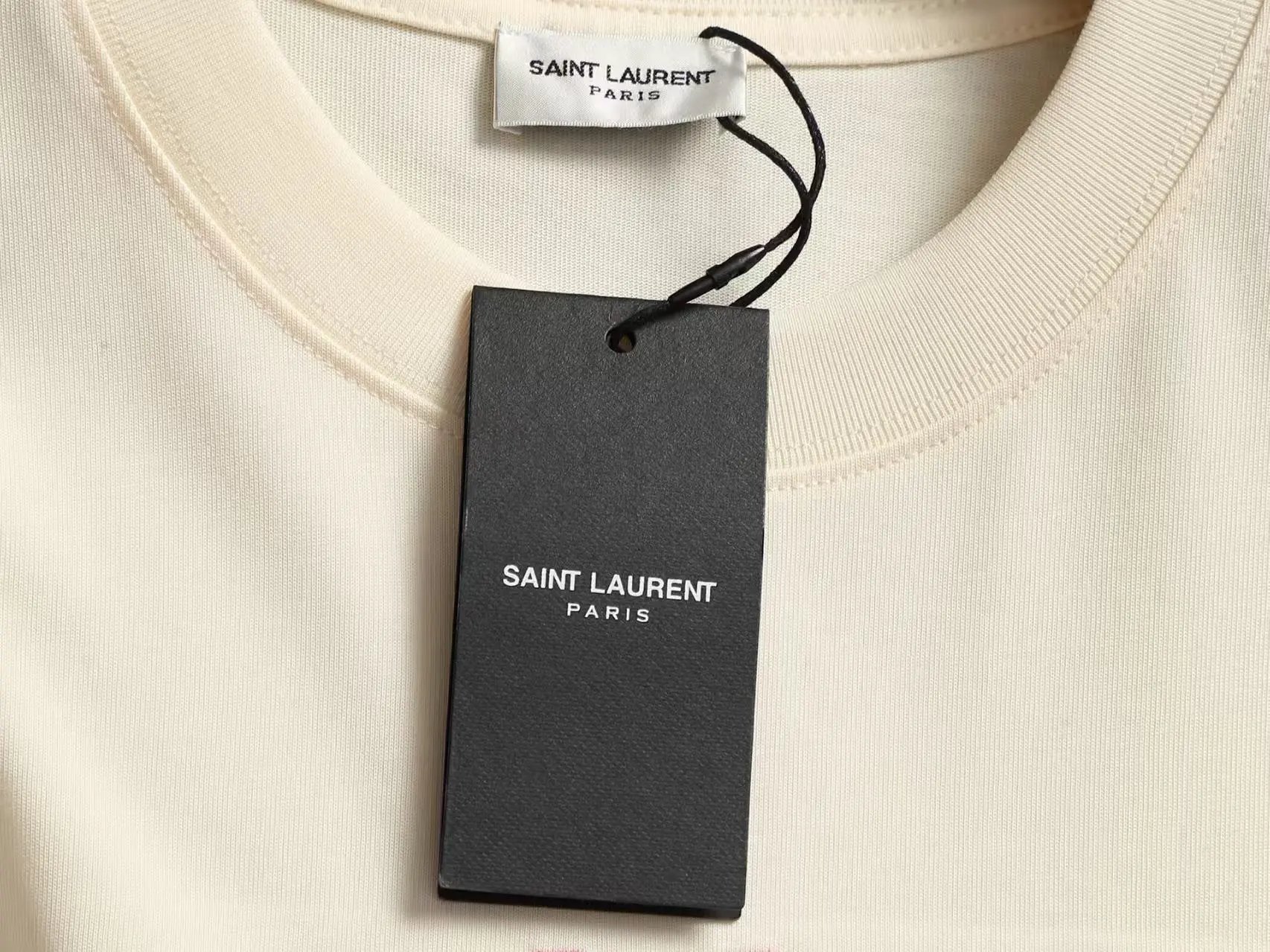 Yves Saint Laurent Embroidered Logo Beige Black Taupe Casual T-Shirt