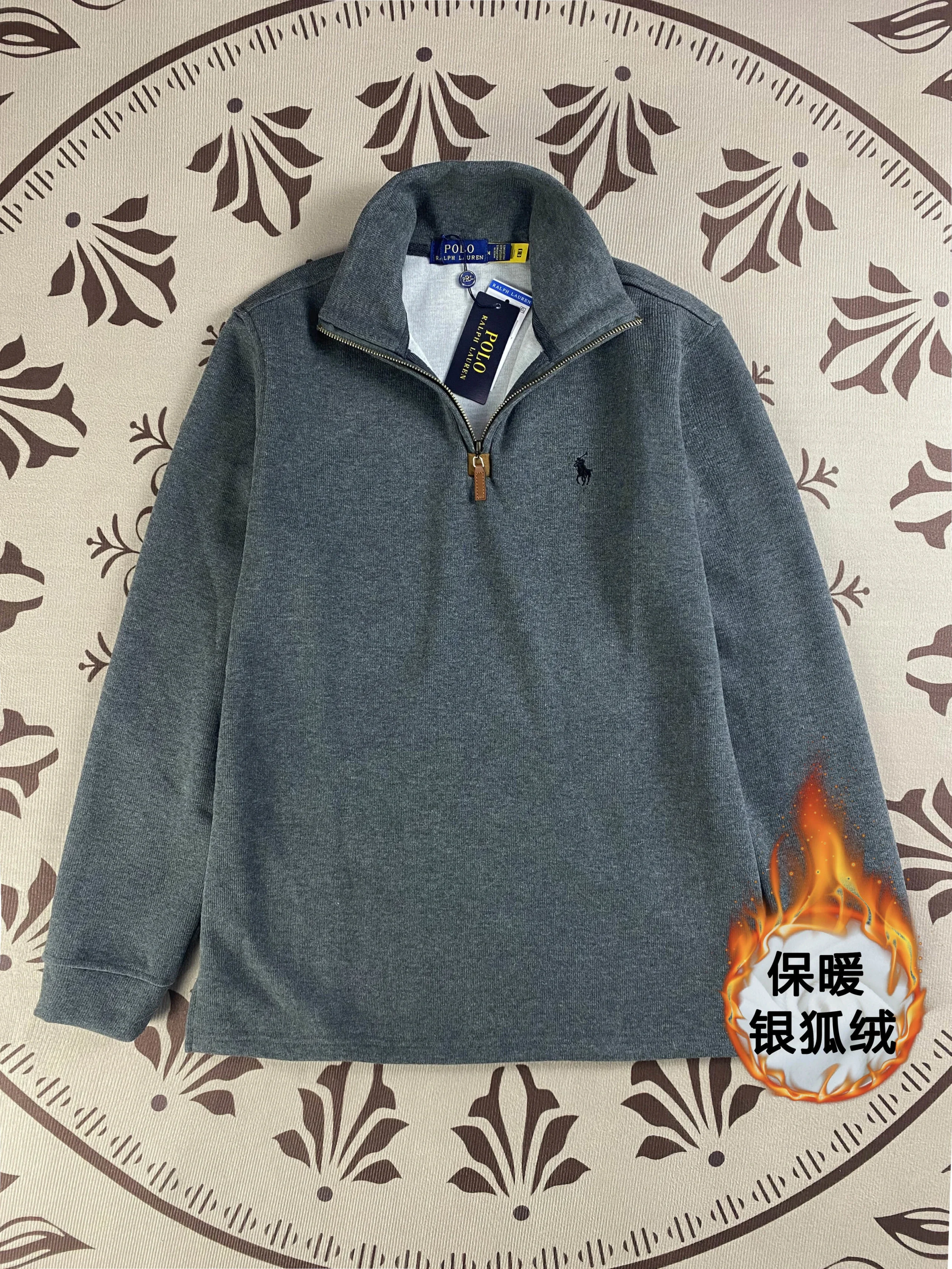 Half-zip loose sweatshirt men's polo couple sweatshirt women's retro long-sleeved lapel
