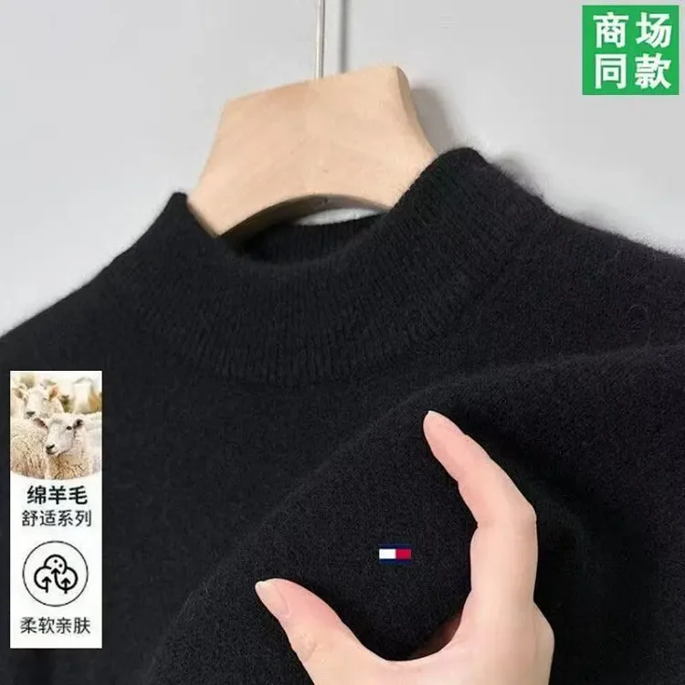 Tommy mens wool sweater winter cashmere half turtleneck thickened bottoming knitted pullover high-end sweater(pic4) Tommy men's wool sweater winter cashmere half turtleneck thickened bottoming knitted pullover high-end sweater