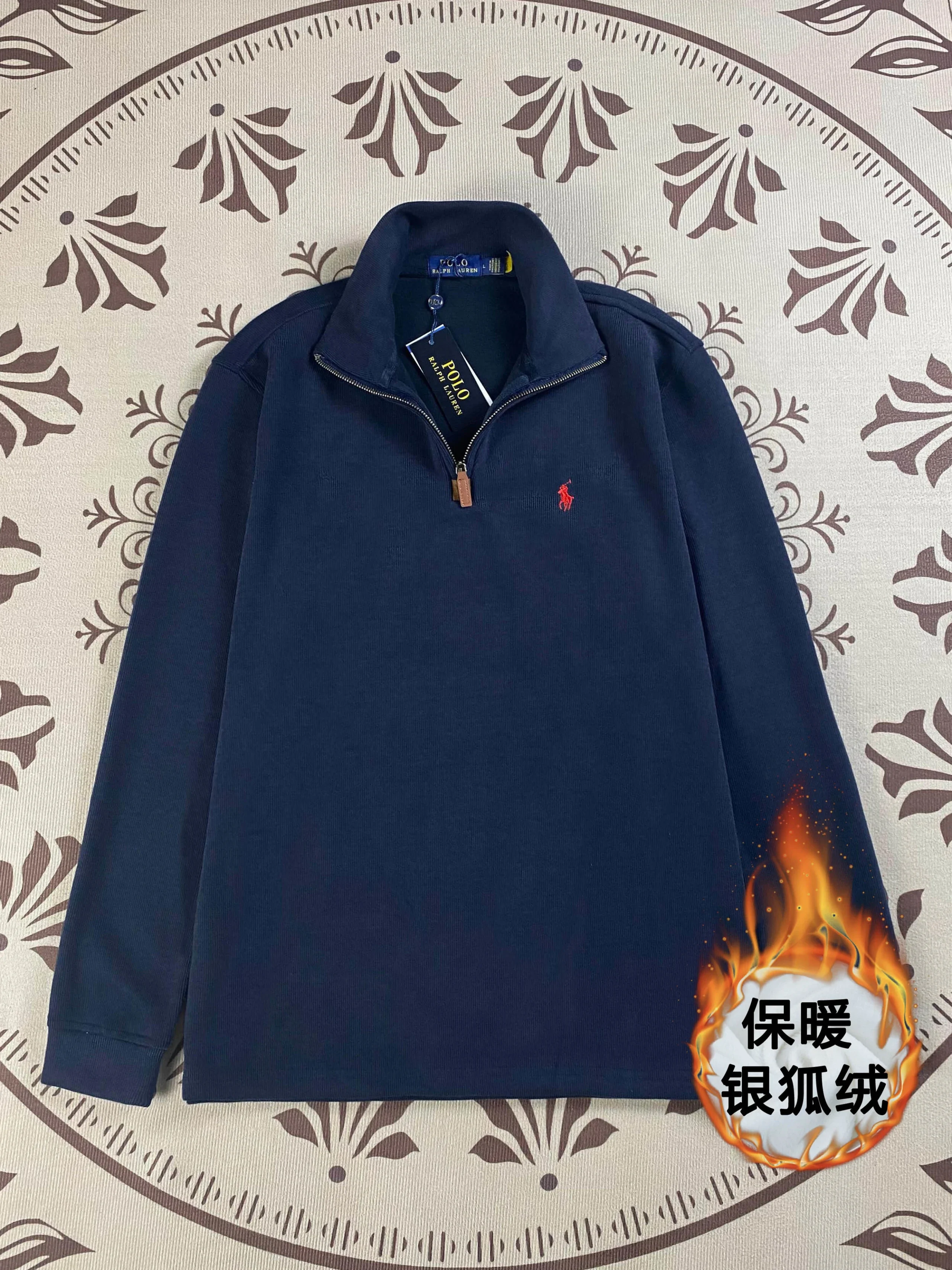 Half-zip loose sweatshirt men's polo couple sweatshirt women's retro long-sleeved lapel