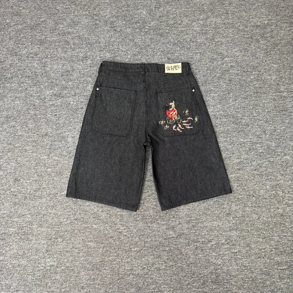 022 Koi FISH Embroidered Cowboy Shorts (Black)
