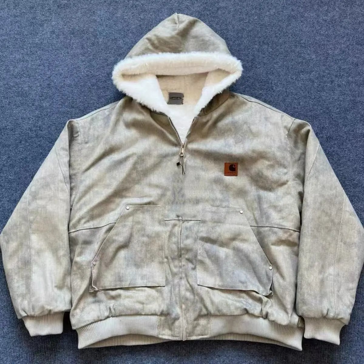 Hooded cotton jacket for autumn and winter, imitation mink fur, marble thickened base mountain carving jacket