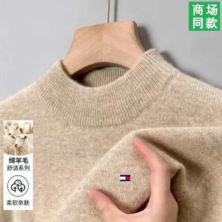 Tommy mens wool sweater winter cashmere half turtleneck thickened bottoming knitted pullover high-end sweater(pic2) Tommy men's wool sweater winter cashmere half turtleneck thickened bottoming knitted pullover high-end sweater