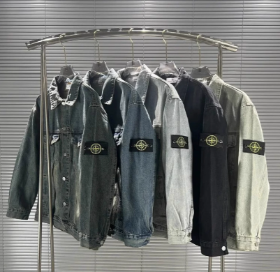 Stone Island Jackets Denim zip-front jacket with compass badge — Retro Blue