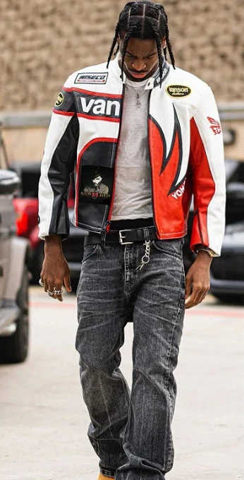Design Vanson Racing Jacket White Red Leather Moto Jacket Leather Jacket - 4