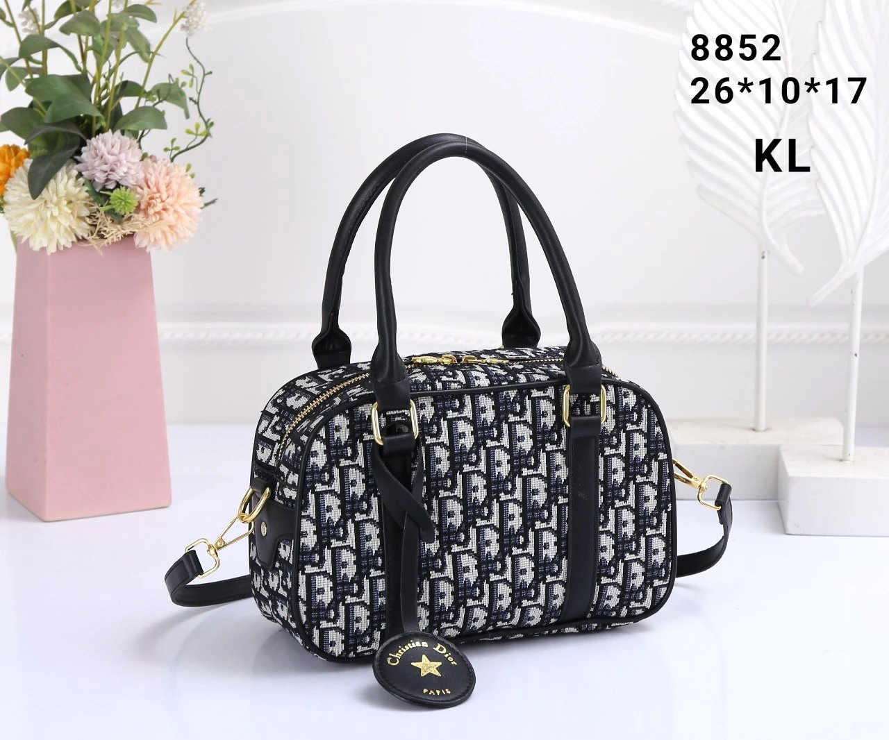 Dior Oblique Print Boston Bag Gray Handbags - 9