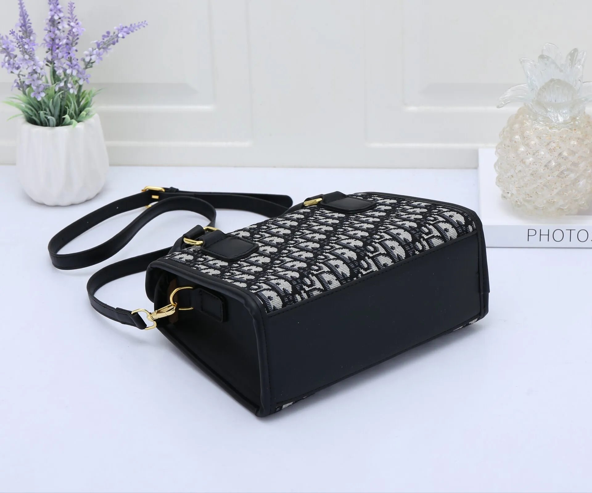 Dior Oblique Print Boston Bag Gray Handbags - 5