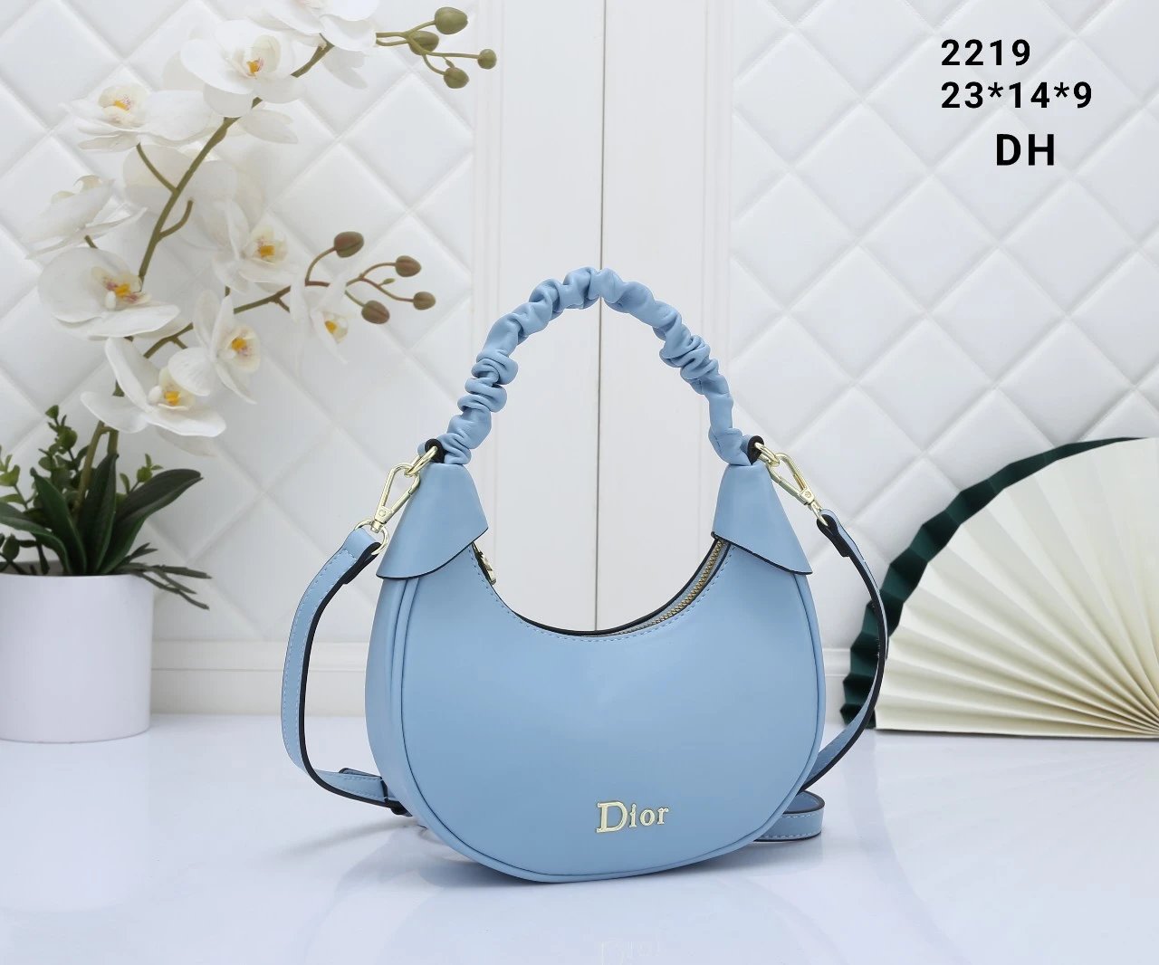 Dior Saddle Bag Light Blue Ruched Handle Crossbody Bag