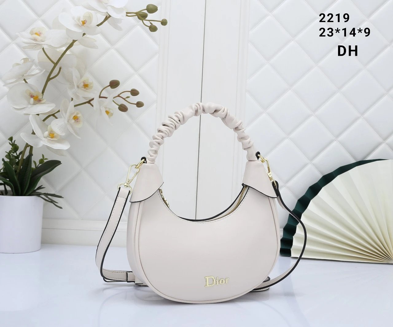 Dior Hobo Bag Off-White Ruched Handle Shoulder Bag