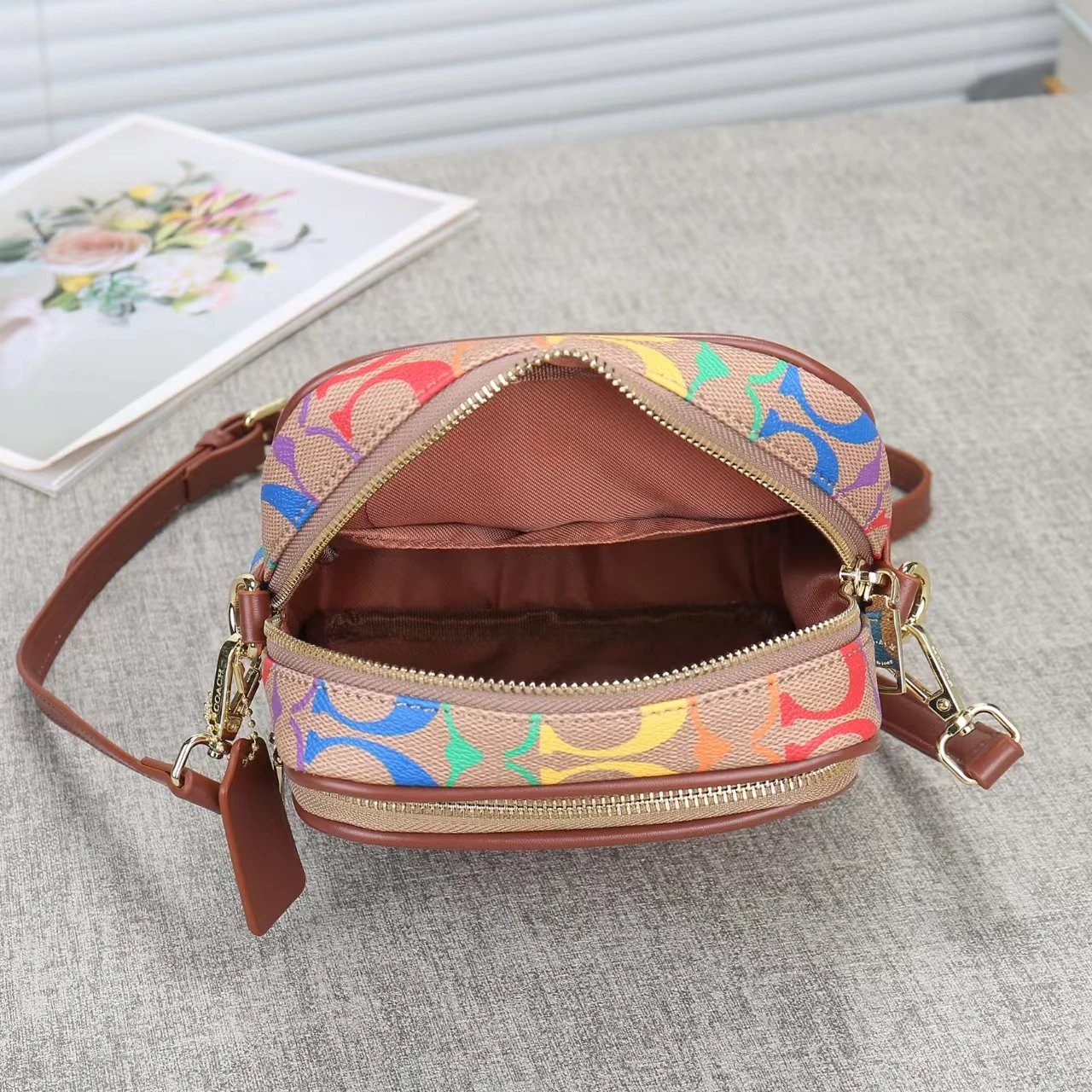 Coach Camera Bag Beige and Brown Crossbody Bag - 6