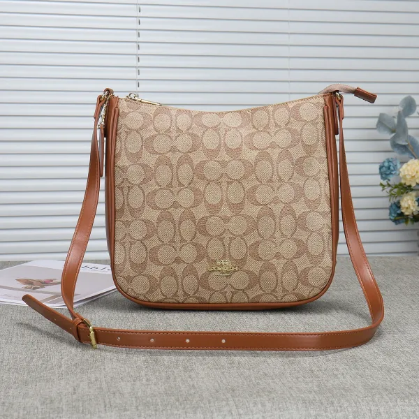 Coach Signature Canvas Hobo Bag Beige and Brown Crossbody Bag - 1