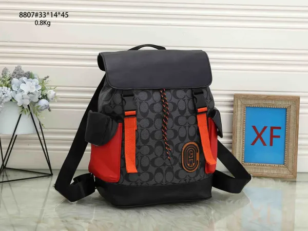 Coach Signature Print Roll-Top Backpack Black Orange Red - 1