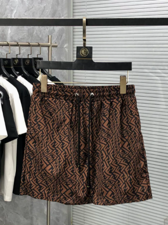 Fendi FF Logo Print Beige and Black Shorts - 12