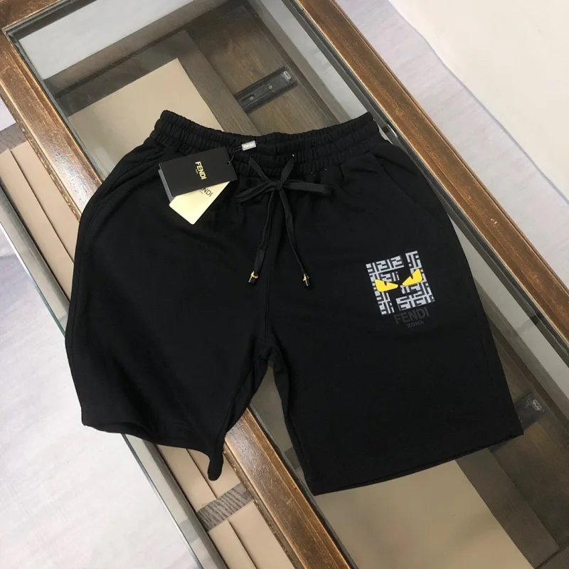 Fendi FF Logo Print Beige and Black Shorts - 15