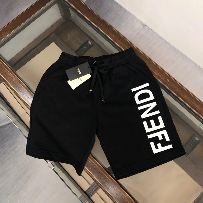 Fendi FF Logo Print Beige and Black Shorts - 14