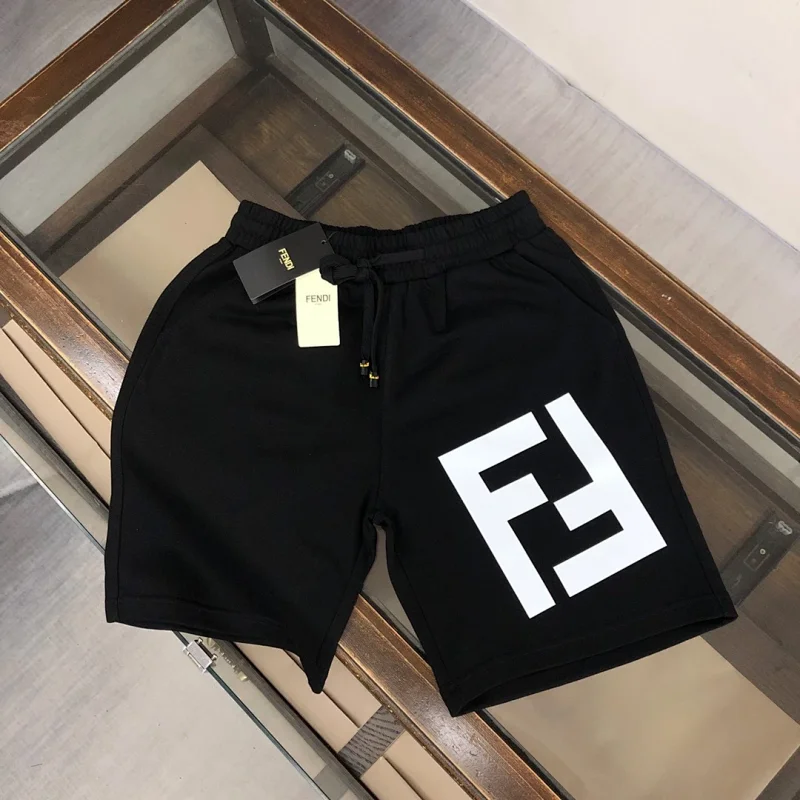 Fendi FF Logo Print Beige and Black Shorts - 17