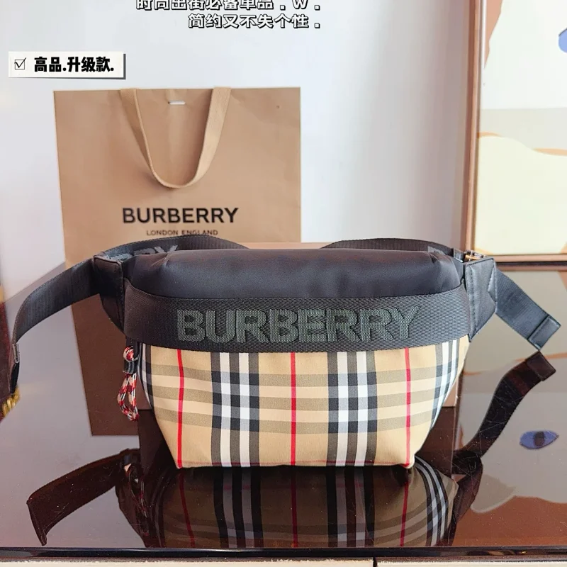 Burberry Crossbody Bags Nylon Zip Bag with Check Panel — 9