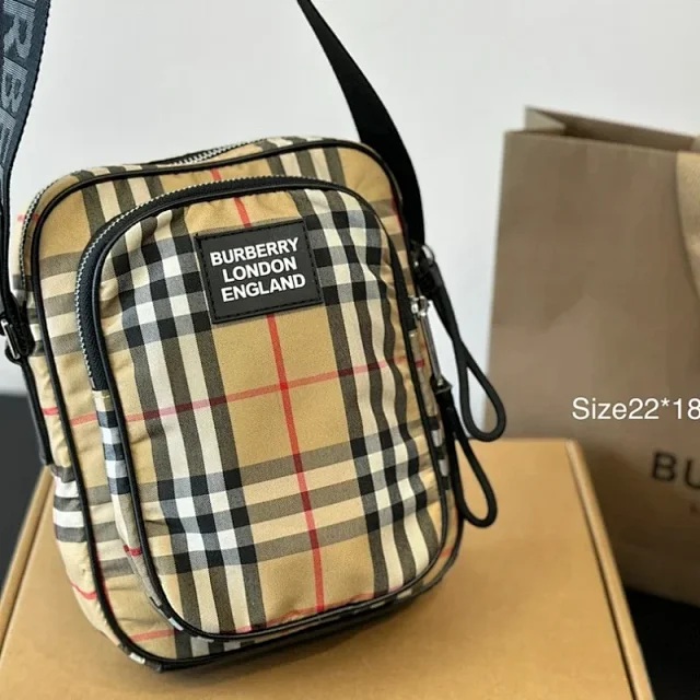 Burberry Crossbody Bags Nylon Zip Bag with Check Panel product detail image 5