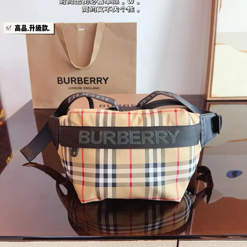 Burberry Crossbody Bags Nylon Zip Bag with Check Panel — 11
