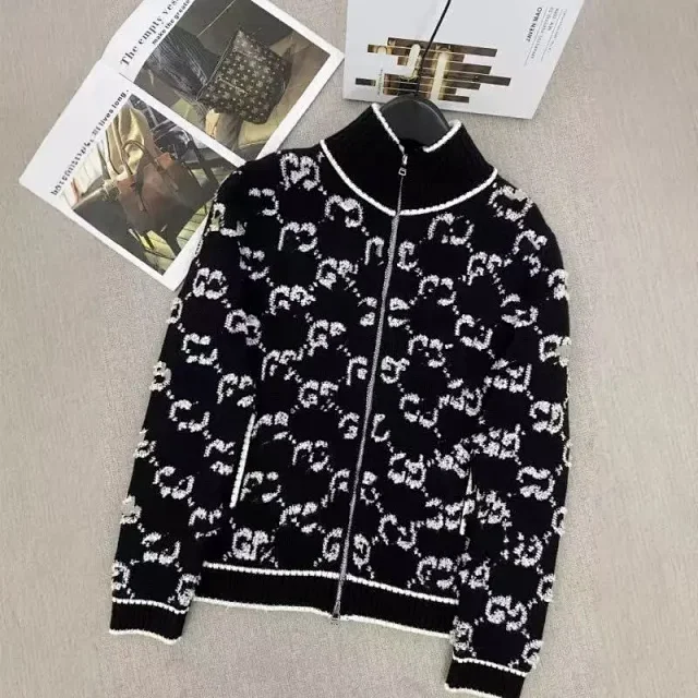 Unbranded Knitwear Zip-Up Monogram Pattern Knit Cardigan product detail image 2