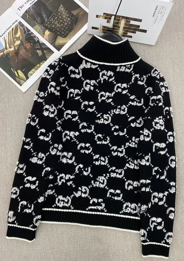 Unbranded Knitwear Zip-Up Monogram Pattern Knit Cardigan product detail image 3