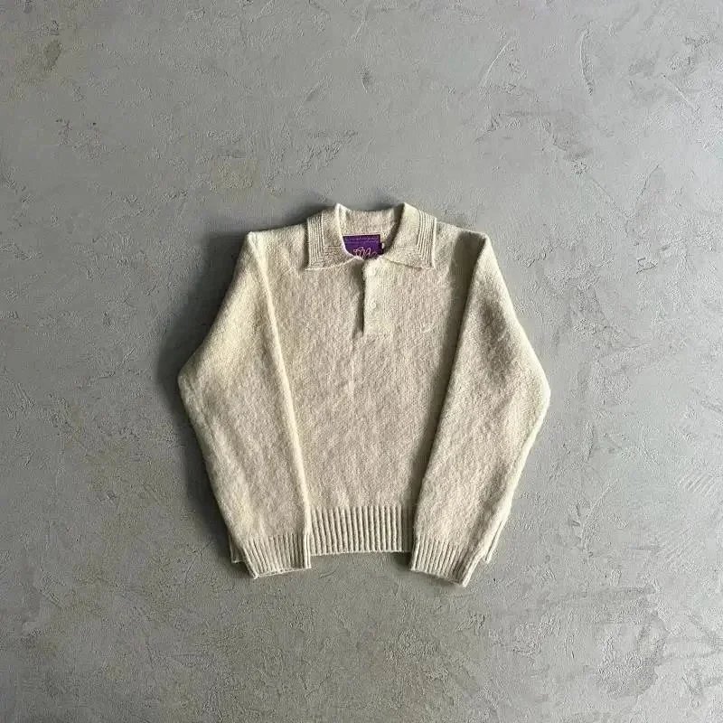 polo领毛衣-米色刺绣白标