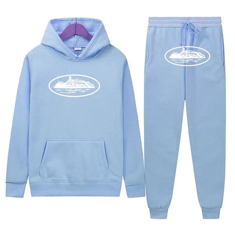 Hooded Sweatshirt Set - Light Blue