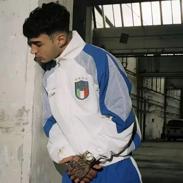 Corteiz Knitwear Zip-Up Funnel-Neck Knit Track Jacket with Contrast Sleeve Stripes product detail image 13