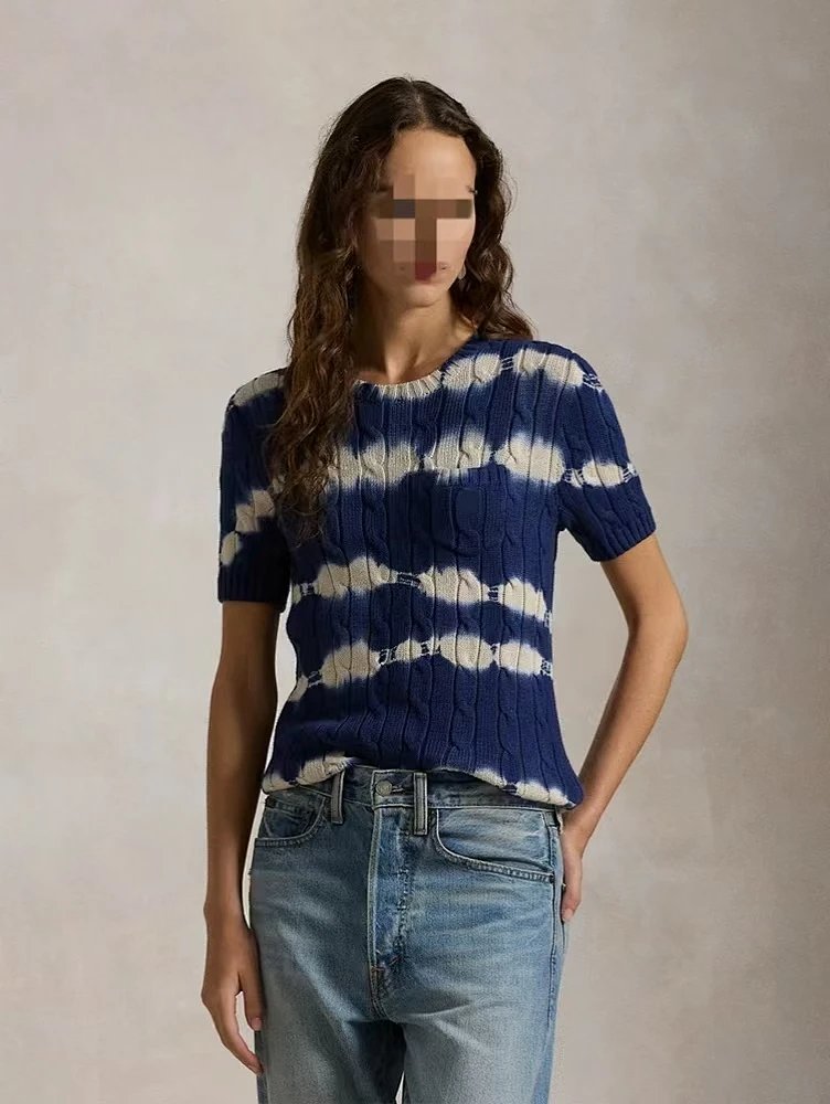 （￥168）##Tie-Dye Stripe Twist Short Sleeve 0209扎染条纹麻花短袖 P