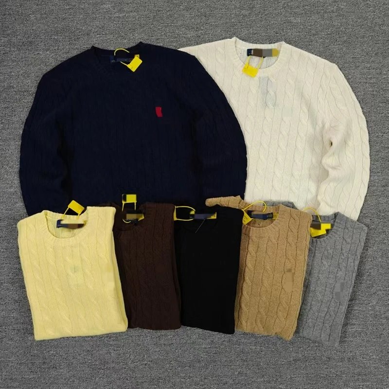 Men's Round Neck Cable-Knit Wool-Cashmere Long Sleeve Jumper C