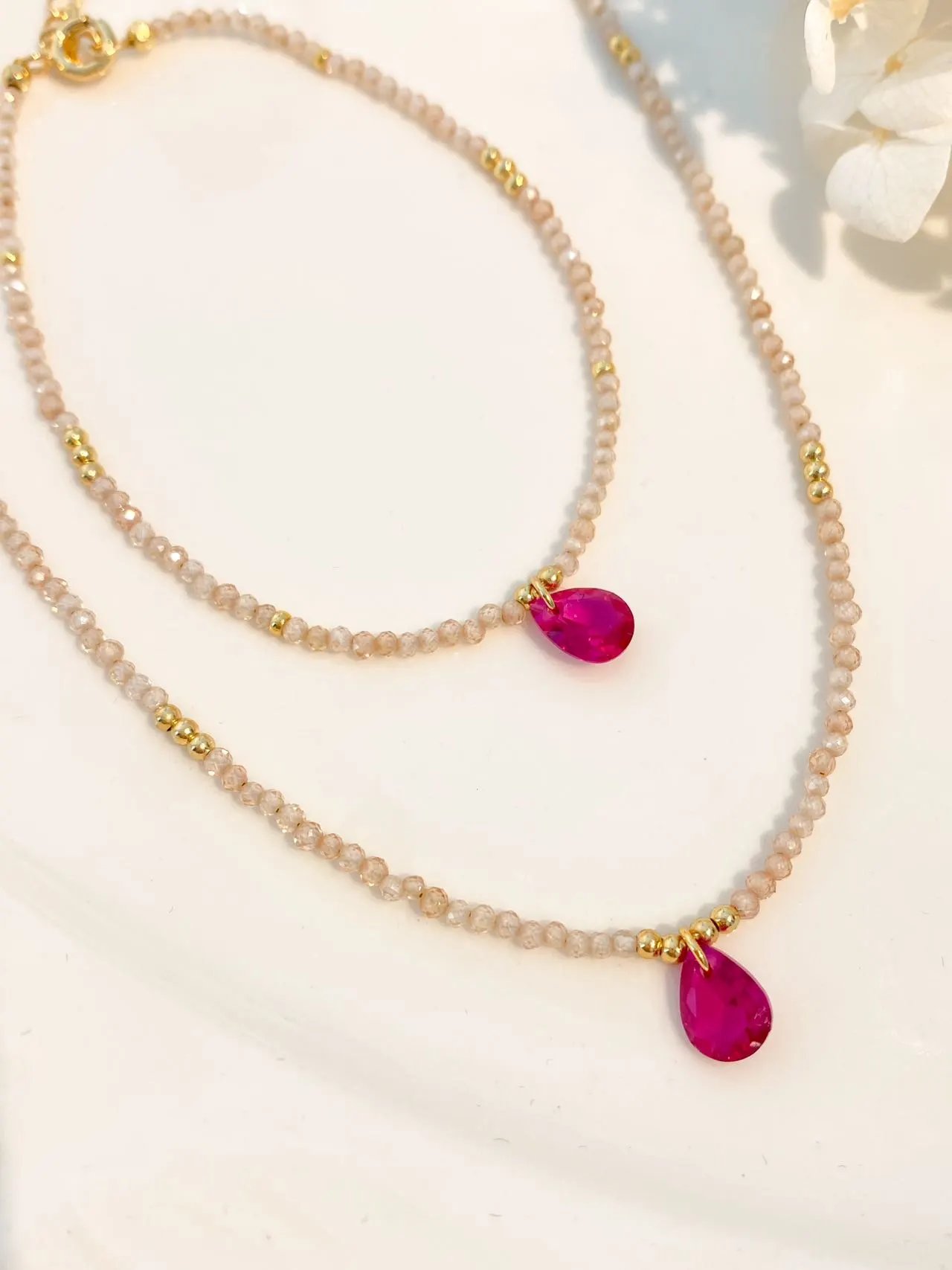 Qingdao Jewelry Factory-Gentle Critical Strike | Rose Red Water Drop Champagne Zircon Necklace Bracelet