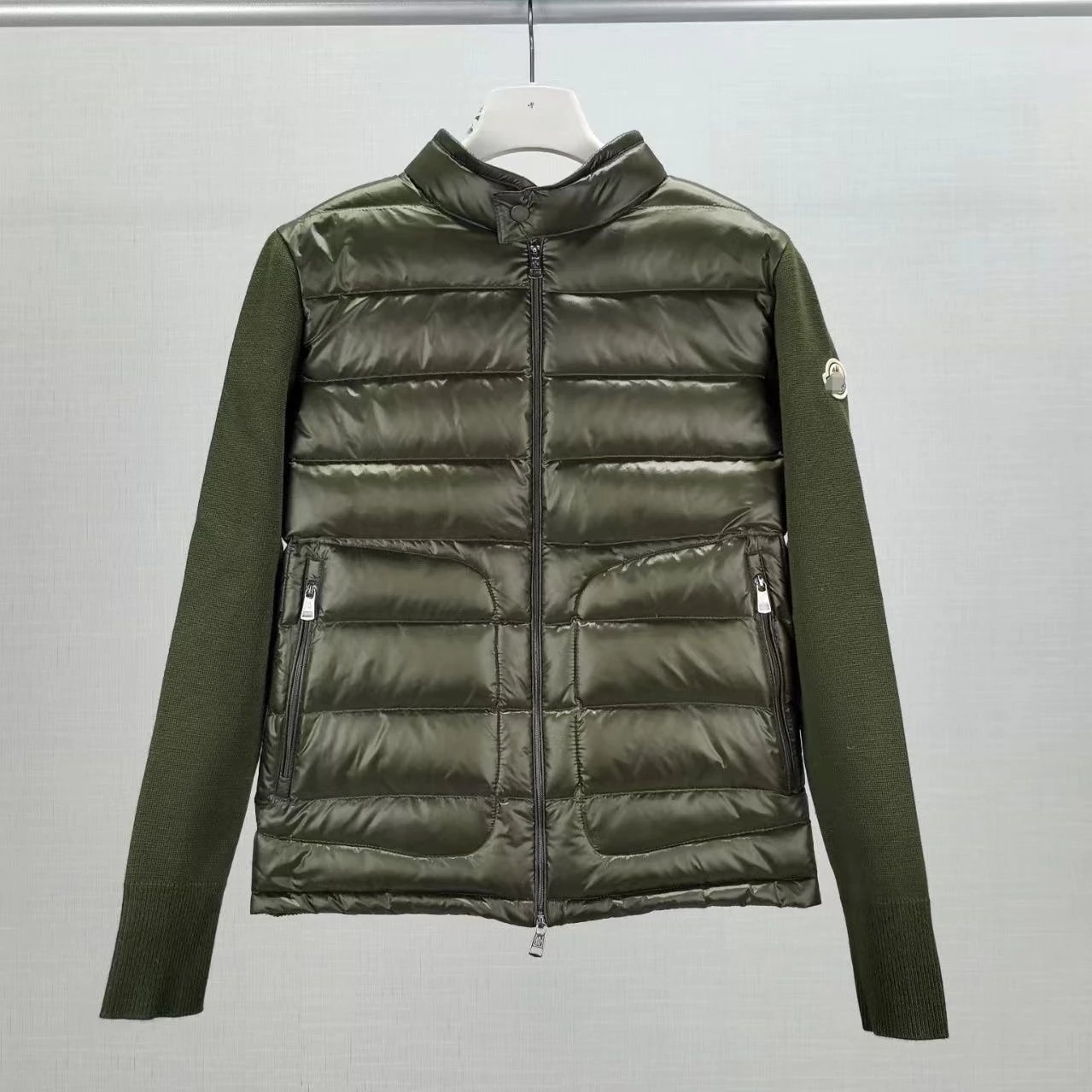Moncler Padded Cardigan Jacket Wool Knit Down Olive Green