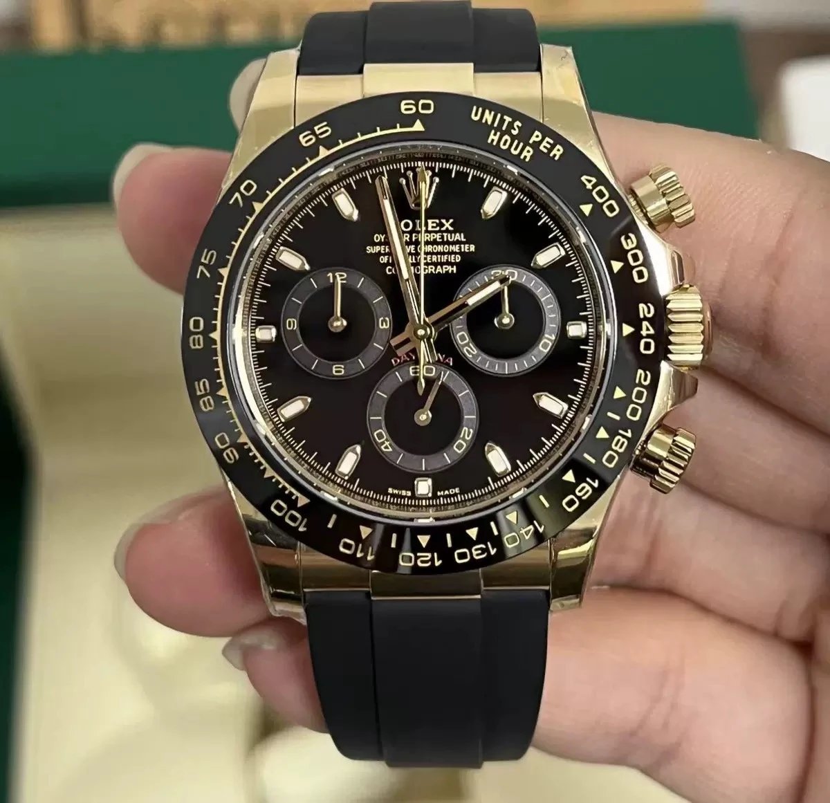 Rolex Daytona Gold Black Dial Chronograph Watch